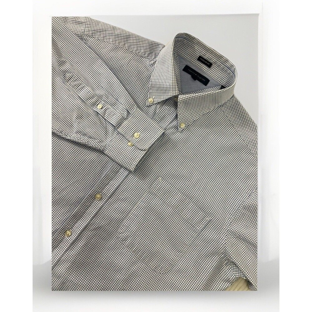 Tommy Hilfiger Shirt Mens 16.5 34/35 Blue Check Button Down Preppy Casual LS
